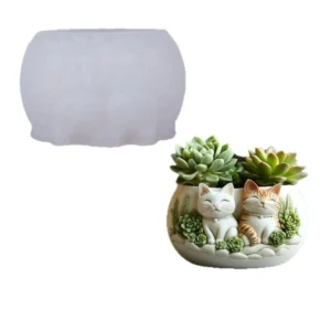 Molde de silicona maceta gatitos.